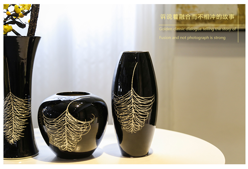 Jingdezhen ceramic vase creative contracted sitting room mesa adornment flowers flower implement big move black feathers furnishing articles