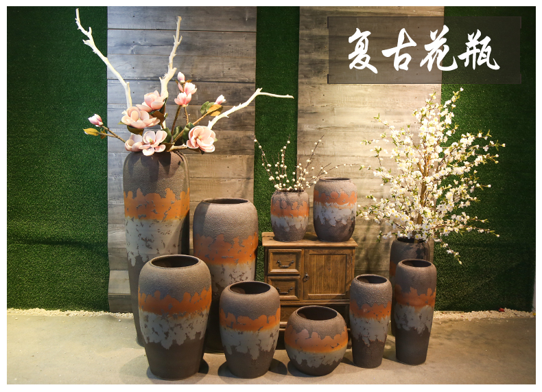 Jingdezhen coarse pottery vase retro nostalgia of large industrial contracted wind mesa simulation flower ceramic flower receptacle