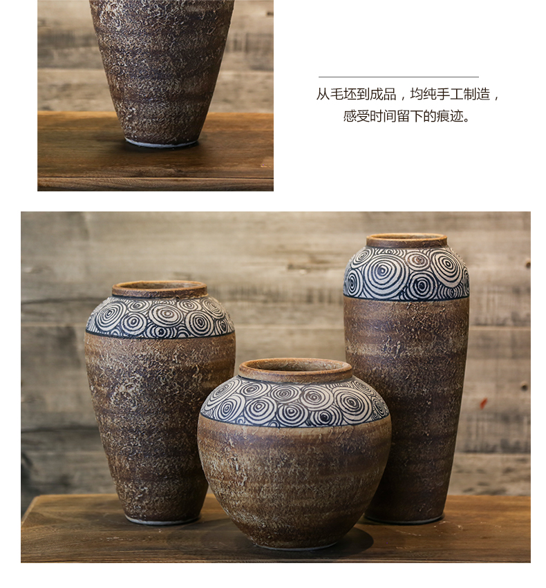 Coarse pottery vase mesa jingdezhen industrial wind restoring ancient ways flower earthenware jar creative ceramic sitting room adornment is placed