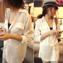 Academic style BF wind white shirt women's 2021 autumn new long sleeve loose Joker cardigan long fashion shirt