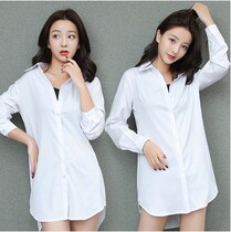 2021 autumn new medium and long size white shirt women's long sleeve loose Korean coat autumn clothes women's clothing
