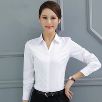 Korean version V collar white shirt woman 2022 new long sleeve workwear career positive dress bottom blouses ol womens dress shirt
