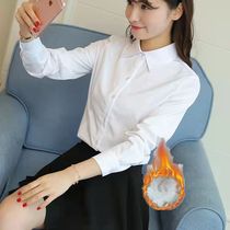 Add velvet Korean jacket 2021 winter warm white shirt women's long sleeve temperament overalls work small women's clothing