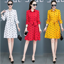 Spring 2022 new printed long sleeves in long sleeves Dress Dress Woman Big Code Foreign Air Qi cashew Slim Shirt Dress