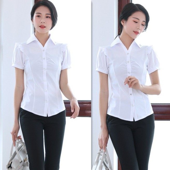 White shirt women's short-sleeved summer top 2022 new puff-sleeved slim blouse work clothes work work clothes
