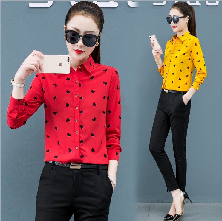 Printed white shirt woman 2022 new spring career fashion Korean version blouses big size for work interview job women