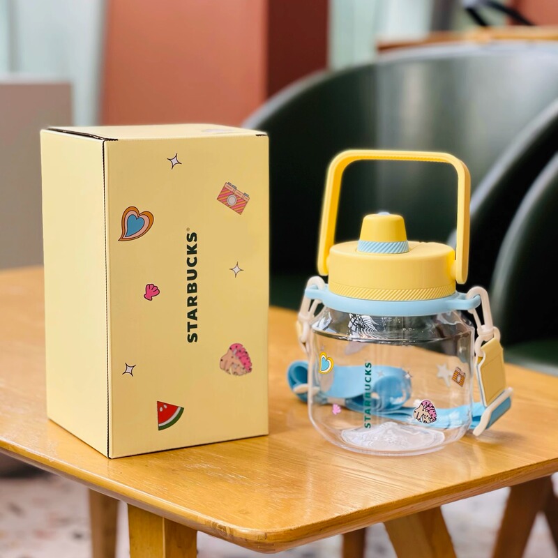 Starbucks 25 Summer Tropical Style Cute Beach Print Large Capacity Strap Handle Thermos Cold Water Cup