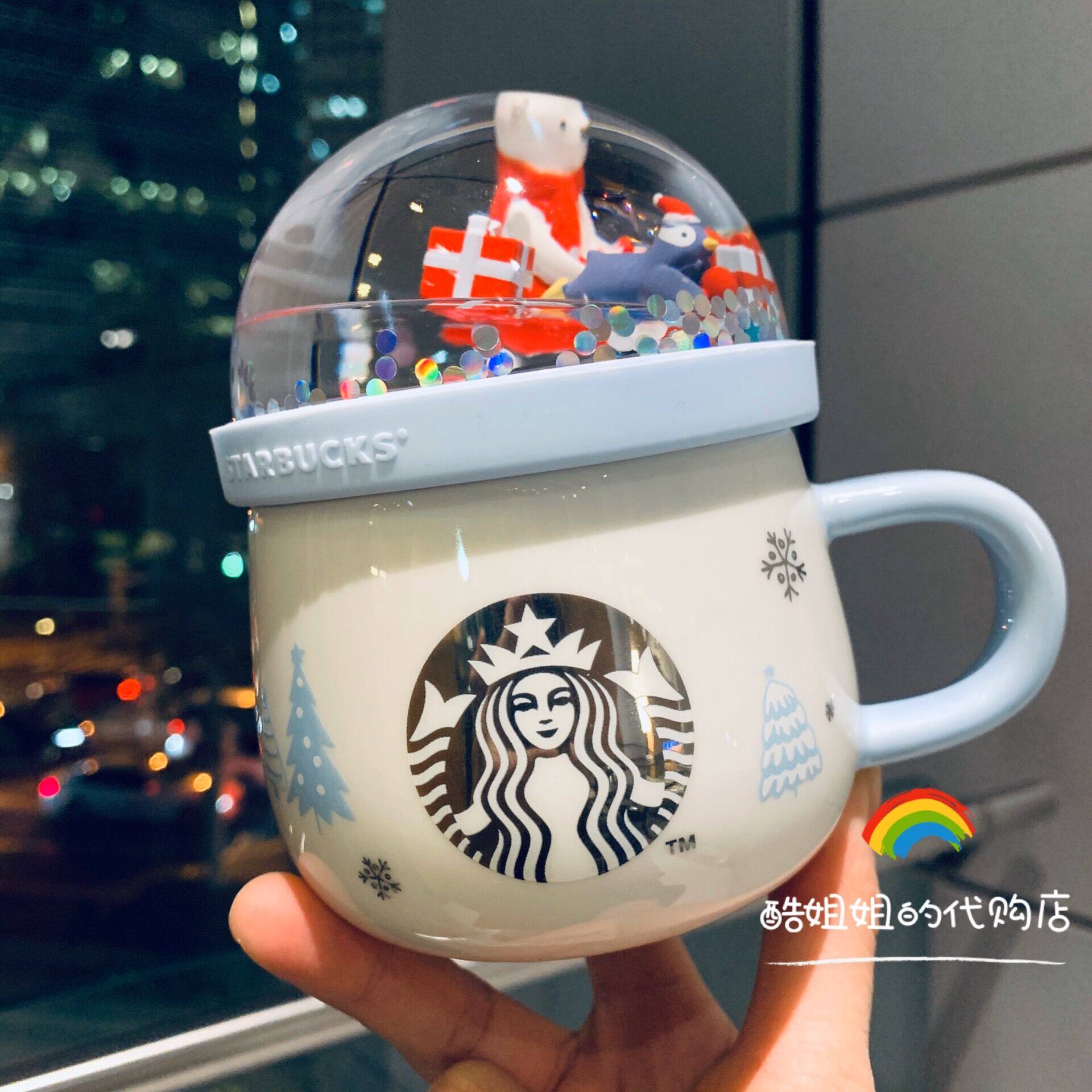 Starbucks 2019 Polar bear Penguin Tanabata gift party style into the oil crystal ball cup cover mug combination