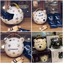 Taiwan Starbucks 2022 Valentines Day Couple Gift Cream Stars White Bear Black Bear Popcorn Canister Gift Boxes Bag