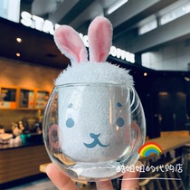 Starbucks 2019 Mid-Autumn Festival Plush Long Ear Cute Rabbit with rabbit styling Cup Brushed Double glass Drink Drink