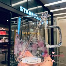 Starbucks 2021 pink cherry blossom season new cup with mixing stick Soft pink Cherry cold change glass color cup