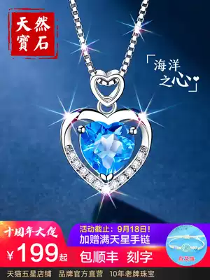 Eternal Heart Sterling Silver Necklace Female Summer 2021 New Blue Topa Stone Ocean Heart Love Silver Pendant