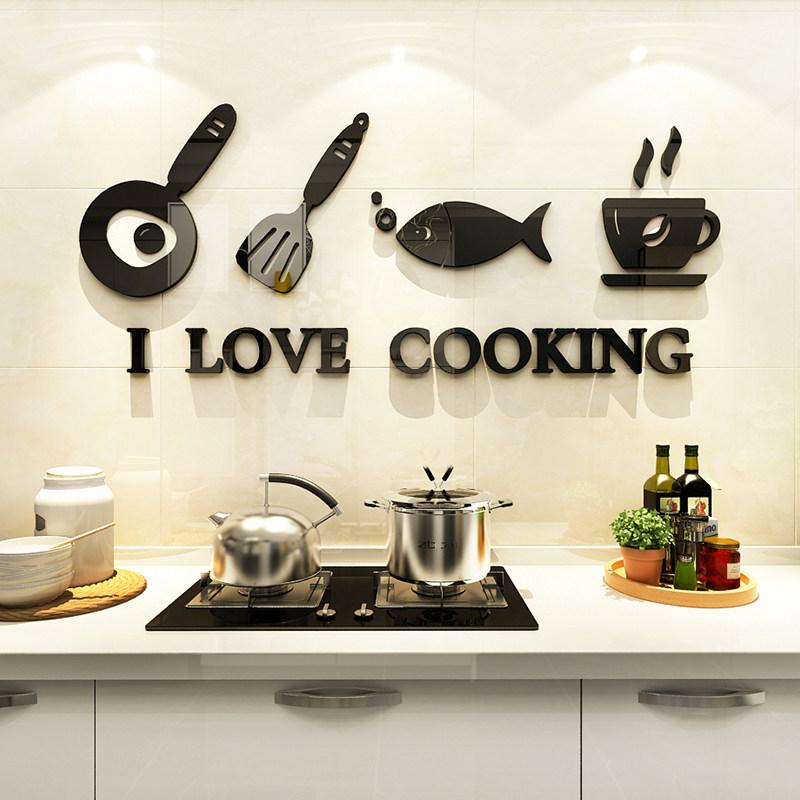 Restaurant wall decoration 3d three-dimensional acrylic wall stickers tile glass stickers kitchen creative tableware decoration layout