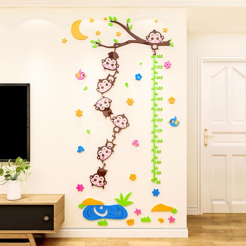 Kindergarten wall decoration stickers children's room bedroom 3d three-dimensional cartoon monkey measuring height ruler wall stickers