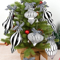 Christmas decorations black and white painted creative glass ball shape ball Christmas tree scene arrangement pendant red and white hanging ball