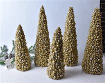 Foreign trade export golden foam glitter cone tree and silver wooden stick nail cone glitter Tower ornaments size model