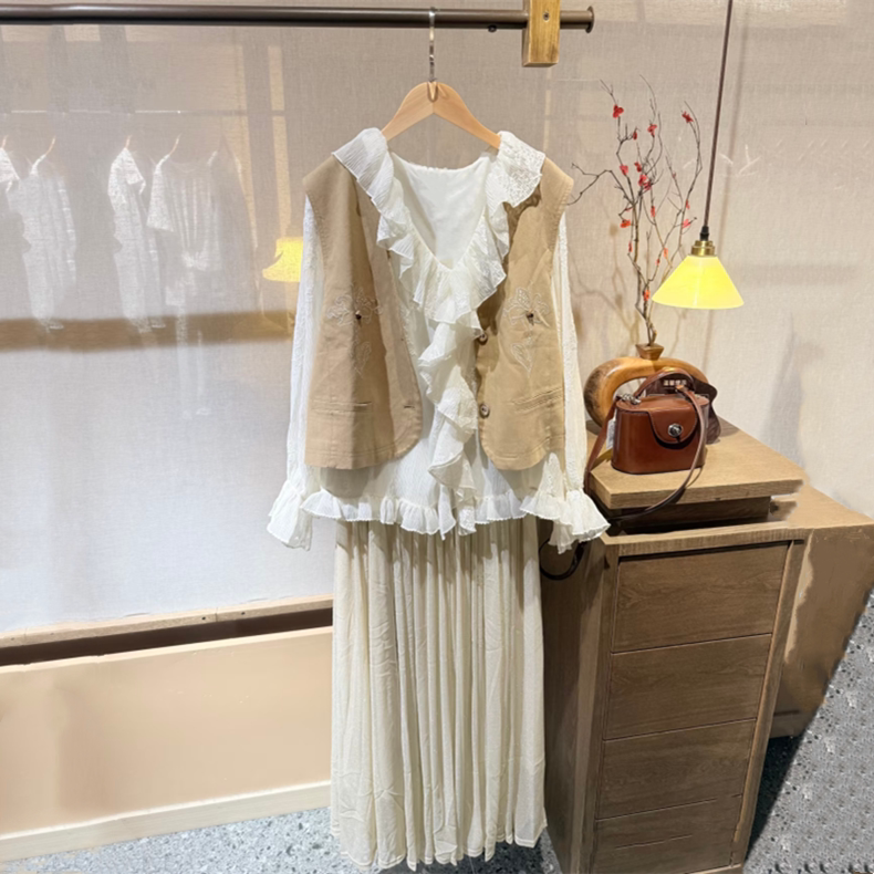 [Same Style as in Shopping Malls] Mujia Genuine 26 Summer and Autumn New Versatile Vest, Shirt, and Skirt Three-Piece Set for Women