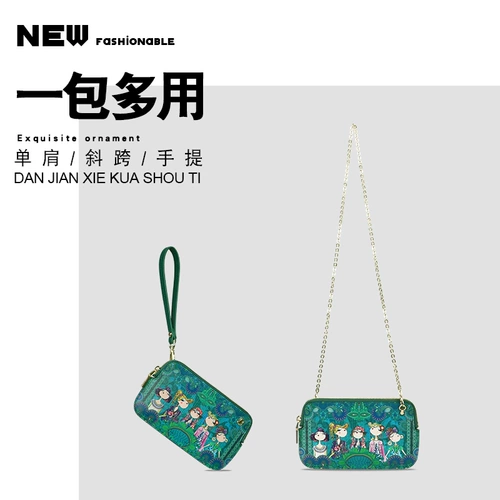 卡秀原创印花牛皮手拿包2025新款百搭炼条真皮女包单肩斜挎小包包