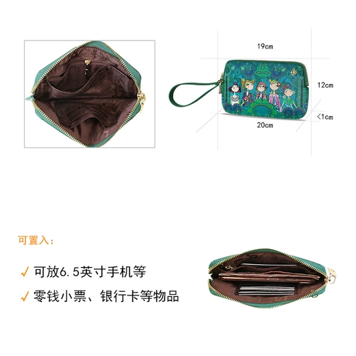 卡秀原创印花牛皮手拿包2025新款百搭炼条真皮女包单肩斜挎小包包