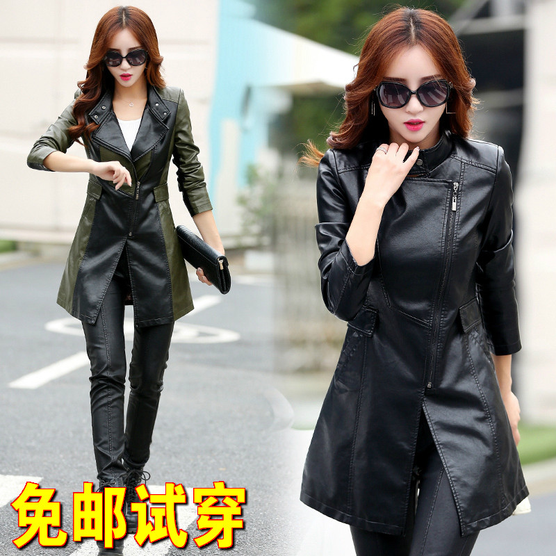 2021 spring and autumn new item Haining leather leather women's long version of leather trench coat women slim thin women's leather jacket