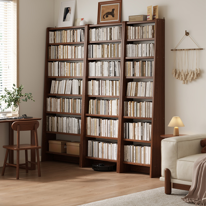 Solid Wood Bookshelf Floor-Standing Storage Rack Home Wall-Mounted Ultra-Thin Storage Rack Trapezoidal Children's Student Simple Living Room Bookcase
