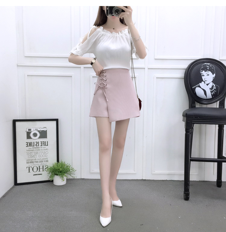 VK旗艦店 韓國風露肩時尚雪紡高腰系帶綁帶套裝短袖裙裝