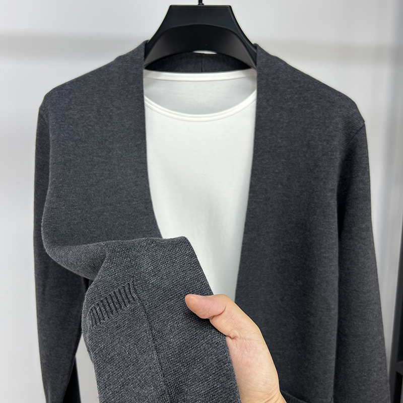 High-End Wool Cardigan for Men, Mulberry Silk V-Neck Sweater, Knitted Shawl Jacket, Autumn Men's Slim-Fit Trendy Clothing
