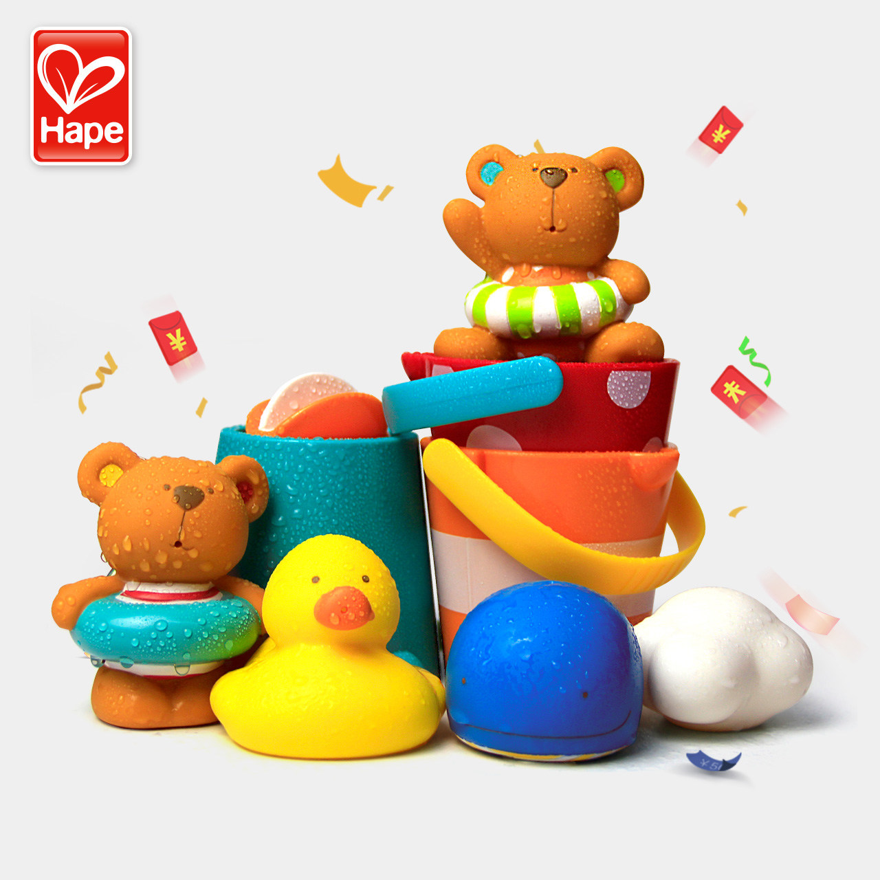 German Hape clockwork swimming teddy baby bathing toys floating children's boys and women's children's water shower kit