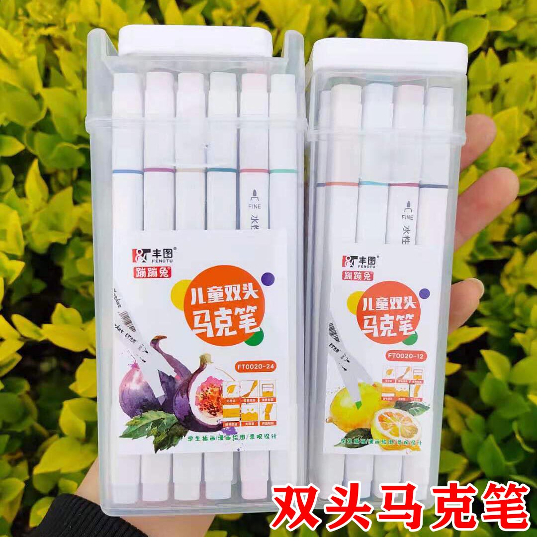 Color double-headed microphone pen children's water-based color pen student art supplies graffiti painting pen 12 color 24 color boxed