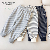 Childrens cotton striped bunch foot sports pants 2021 spring new baby soft waxy comfortable foreign style Joker pants tide