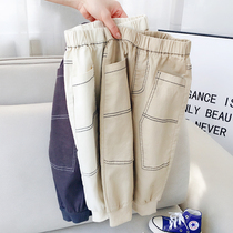 Childrens Korean version of the stretch slacks 2021 spring new small children foreign-style Joker wear pants tide