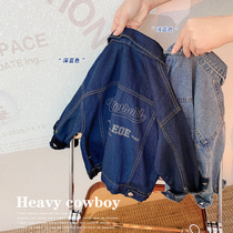 Boy handsome lapel collar denim coat 2021 autumn new small children Foreign style Korean version coat baby childrens clothing