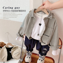 Boy temperament Korean corduroy thick shirt 2021 autumn new small children Foreign style Joker soft glutinous coat