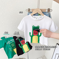 Childrens personality can open mouth crocodile T-shirt 2021 summer new boys and girls cotton skin-friendly short sleeve baby top