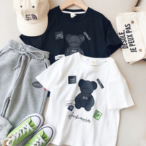 Children Korean version of cotton bear short sleeve 2021 spring new small children foreign-style Joker half-sleeve T-shirt baby childrens clothing