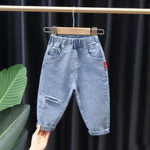 Childrens clothing Childrens jeans Spring and autumn 2021 new Korean version children Breaking Holes Baby Pants Foreign Air Boy Pants Tide
