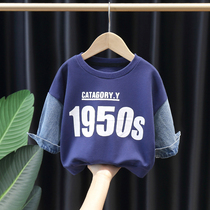 Childrens sweatshirt spring autumn 2021 new foreign air boy casual blouse round collar kiddie cartoon long sleeve T-shirt outwear