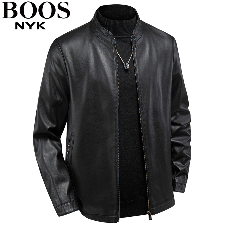 2026 New Haining Leather Jacket for Men, Genuine Sheepskin, Spring Stand Collar Casual Leather Jacket, Loose Leather Coat for Dad