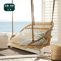 Rattan-woven basket chair Indoor swing-sitting and lying dual-use net red balcony hanging double rattan chair outdoor patio hanging chair