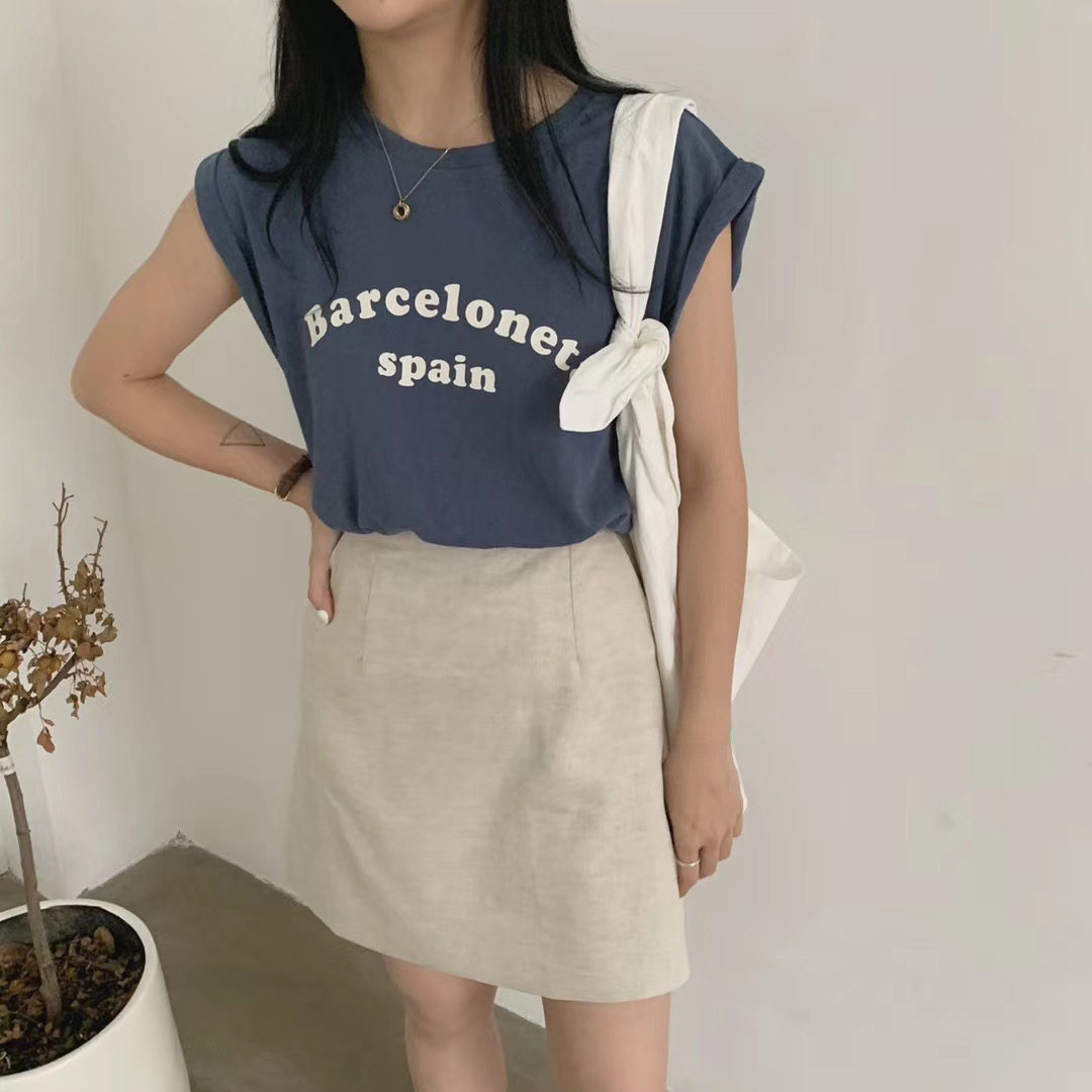 LEAVES Summer letter T-shirt sleeveless jacket Korean version 100 lap collar thin and breathable undershirt woman