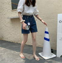 Meet me straight denim shorts women Summer 2020 new high waist loose wide leg a character Korean hot pants ins tide