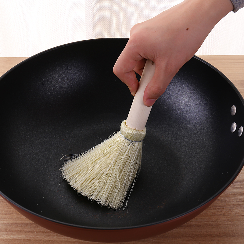 Pot brush non-stick oil wash pan brush dish bowl brush coconut palm hemp oil removal pan brush wooden handle kitchen cleaning brush