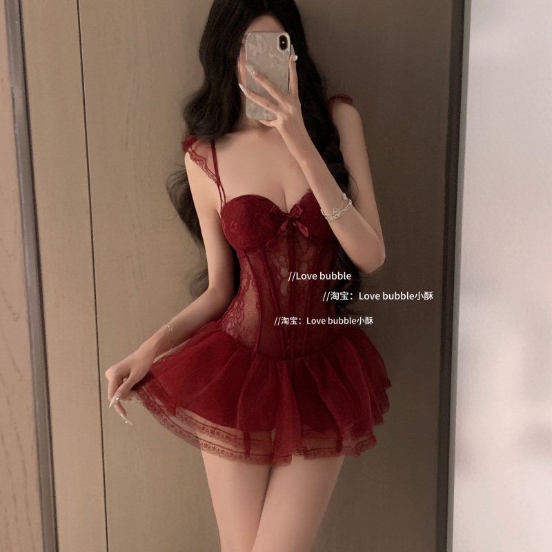 Lb* Red Rose Padded Small Bust Push-Up Sexy Lingerie Set Slimming Lace Date Fishbone Bra New Style