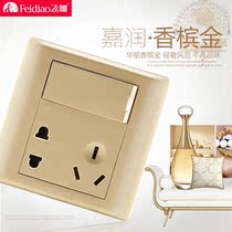 Feidiao A3 champagne gold series one open five-hole double control switch socket 86 type concealed wall 1 open double 5-hole