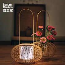 Nature home bamboo woven portable Chinese lantern lamp touch multi-color small perfect night light with creative variable flower basket