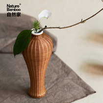 Natural home original design Jingdezhen ceramic bamboo vase living room decoration ornaments flower arrangement bamboo silk buckle porcelain flower Ware