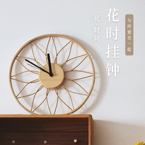 Japanese wall clock New Chinese living room decoration simple light luxury wall clock modern silent log bamboo Nordic creative design