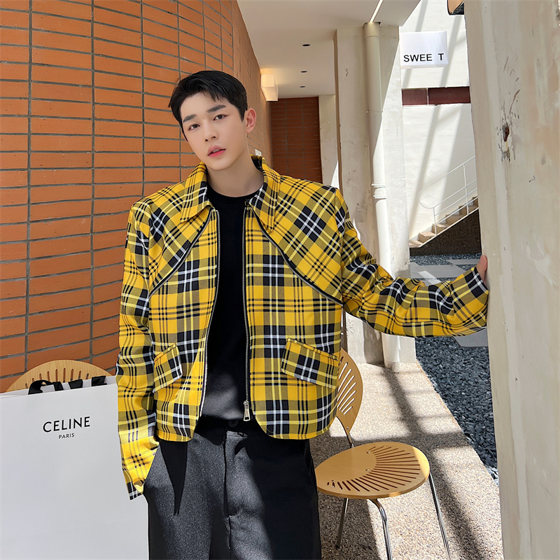 American Retro Plaid Bright-Colored Fashion Jacket for Men, Short Style, Internet Celebrity ins Super Popular Top, Street Style, Cool and Handsome