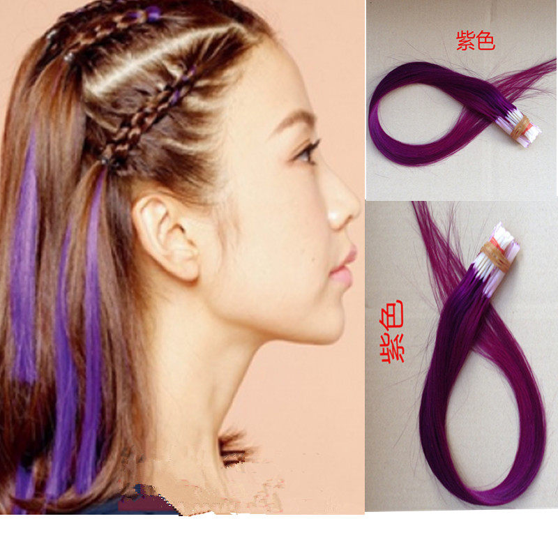 Real hair hair tie hair tie color 60 cm long can be dyed Real hair tie hair tie colorful wig