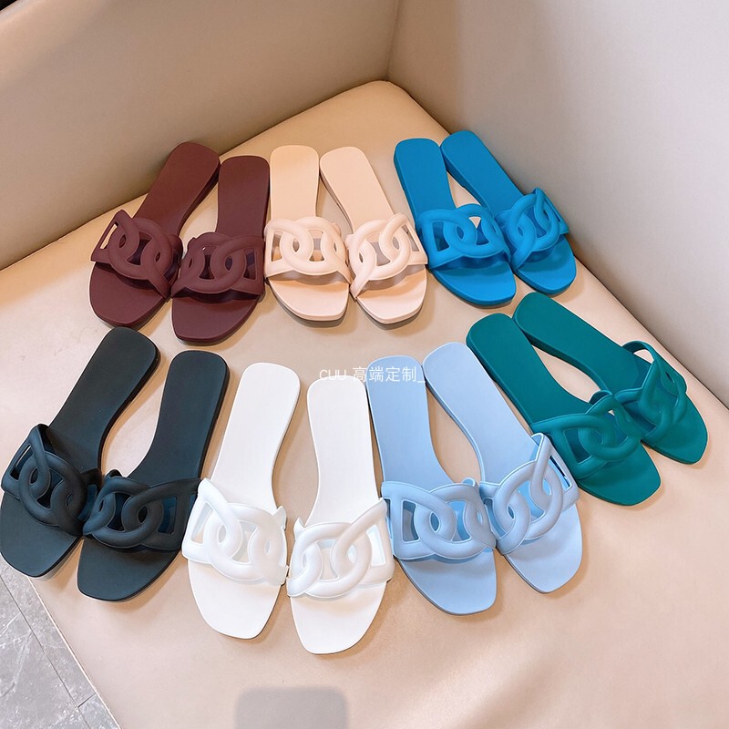 Pig Nose Slippers for Women 24 Summer New Seaside Large Size Sandals Pvc Jelly Flats Bottom Slippers for Women Summer Outer Wear